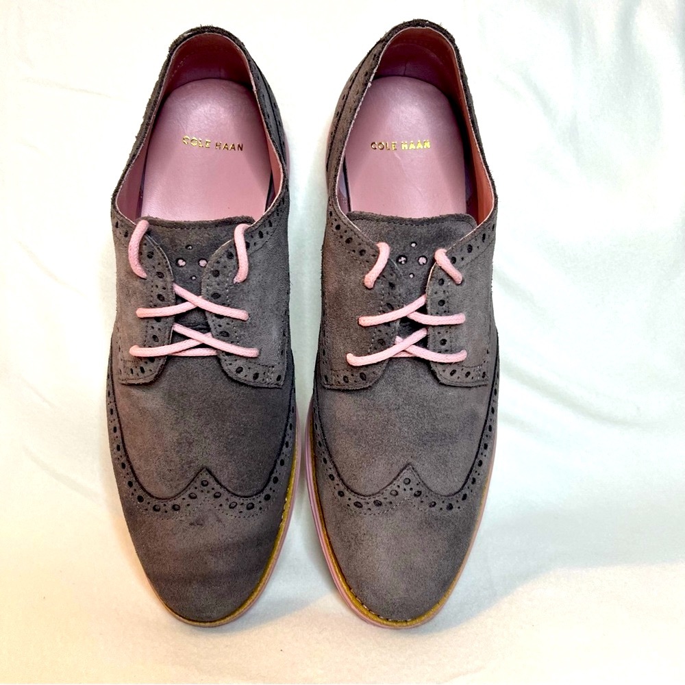 Cole Haan Lunargrand Gray and Pink Wingtip Oxford Shoes - Women’s - Picture 2 of 10